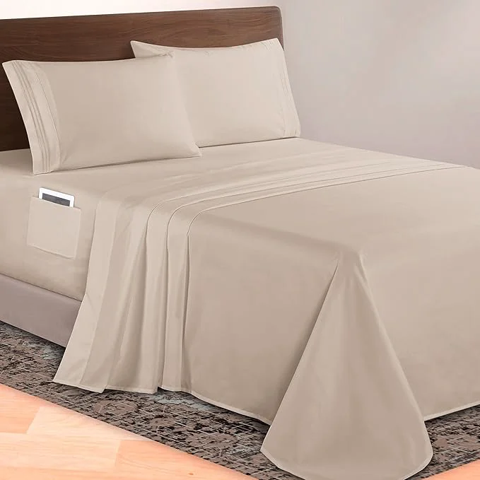 Detailed Elegant Comfort Luxurious 1500 Premium Hotel Quality Microfiber 4-Piece Sheet World-Class