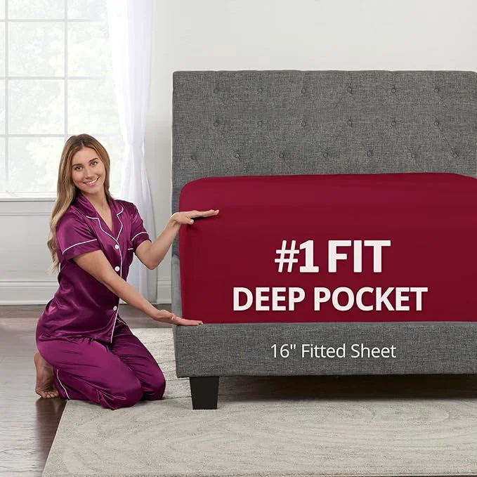 Contemporary 16′ Deep Pocket Queen Fitted Sheet Fits ly 14’18’ Mattresses Fine