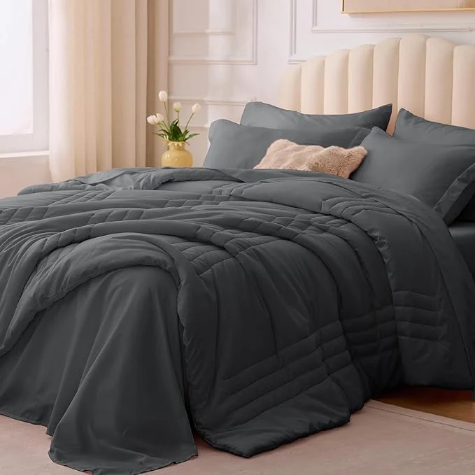 Solid Full Comforter Set Dark Grey Prestigious