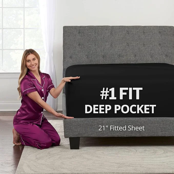 Contemporary Deep Fitted Sheets King – King Size Fitted Sheet Only Deep Pocket – 21 King Luxury