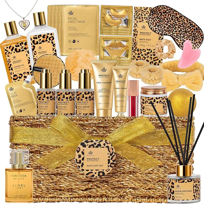 Expertly Made 35 Pcs Mothers Day Gifts for Mom Honey Almond Bath Body Gift Basket for Sustainable