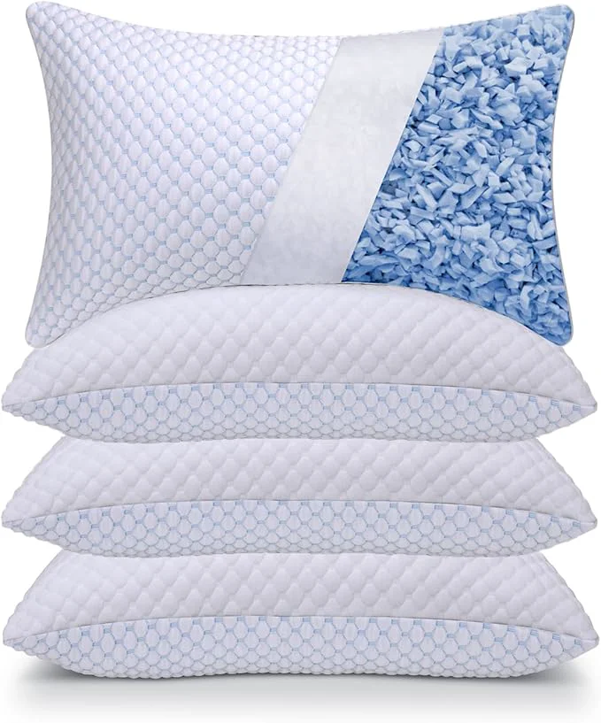 World-Class OSBED Cooling Adjustable Shredded Memory Foam Pillows Queen Size Set of 4 High-End