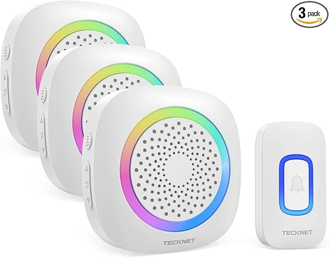 Stylish TECKNET Wireless Doorbell with 3 Portable Doorbells with RGB Light Battery First-Class