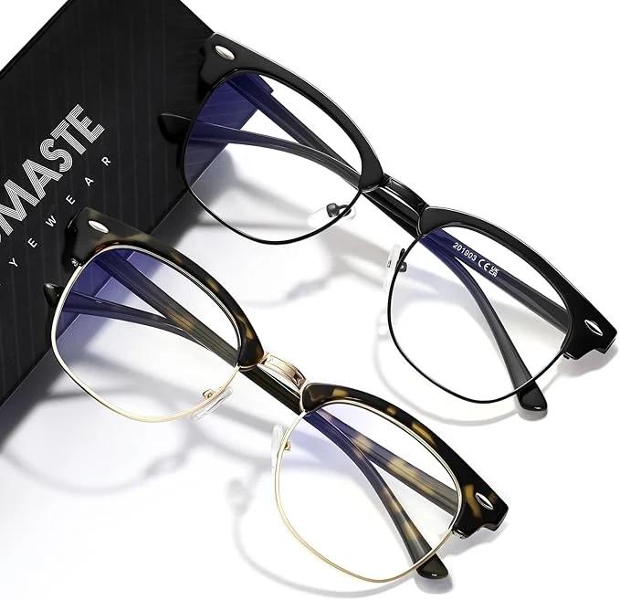 Top-Quality Blue Light Blocking Glasses Vintage Half Frame UV Clear Lens Anti Eyestrain Authentic