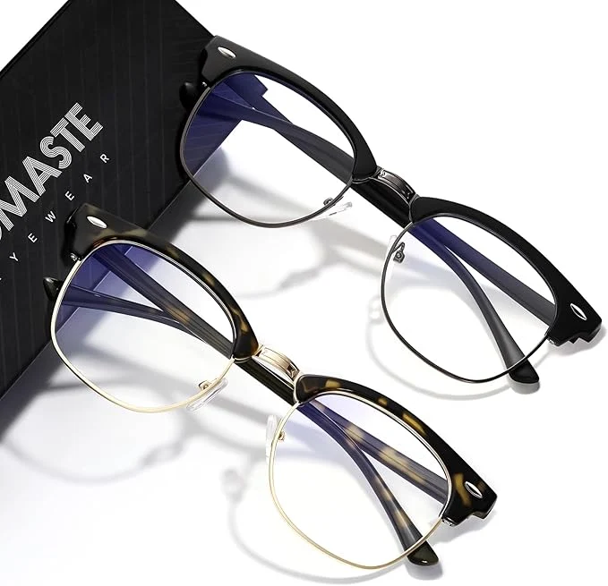 Crafted Blue Light Blocking Glasses Vintage Half Frame UV Clear Lens Anti Eyestrain Enhanced