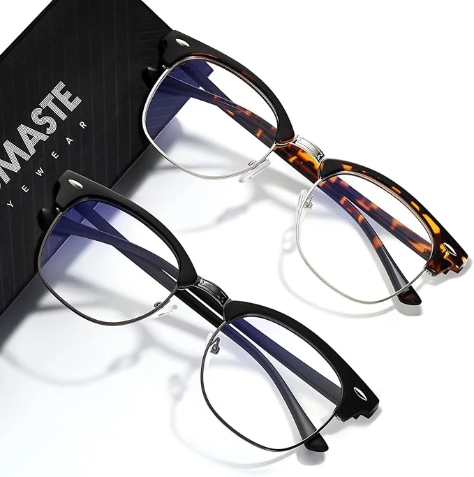 Premium Blue Light Blocking Glasses Vintage Half Frame UV Clear Lens Anti Eyestrain Soft