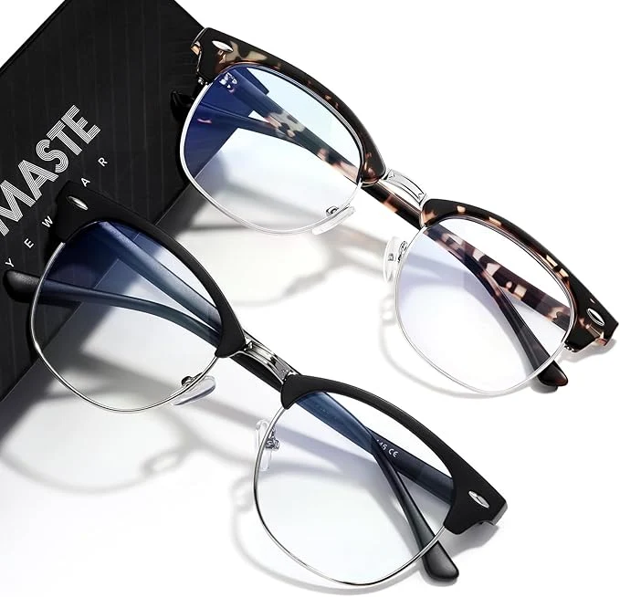 Selected Blue Light Blocking Glasses Vintage Half Frame UV Clear Lens Anti Eyestrain Convenient