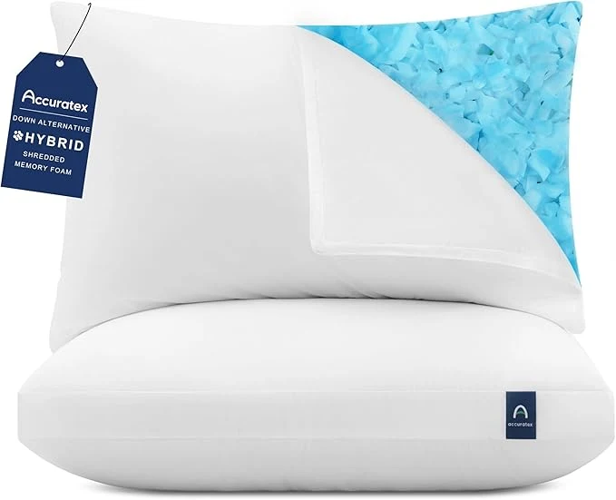 World-Class ACCURATEX Pillows Standard Size Set of 2 Hybrid Shredded Memory Foam Pillow Smooth
