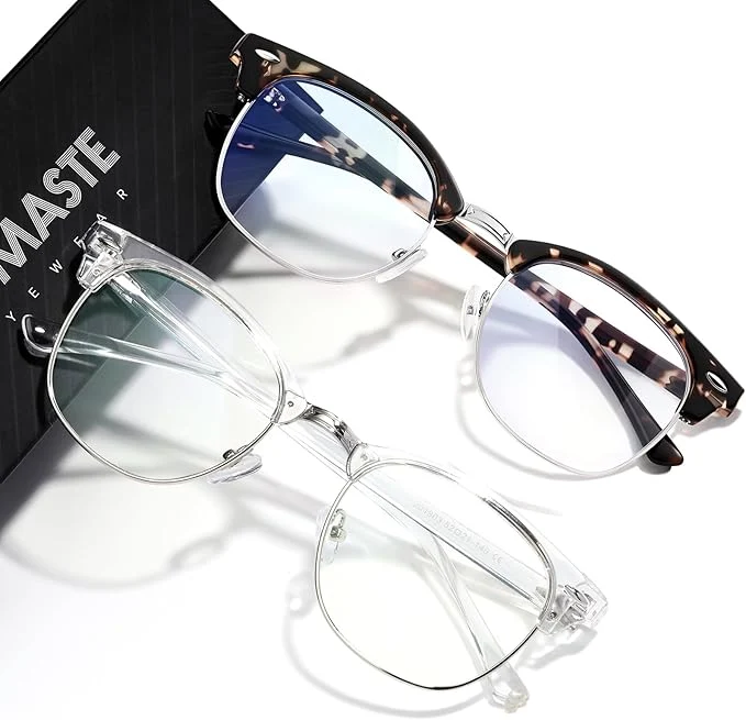 Original Blue Light Blocking Glasses Vintage Half Frame UV Clear Lens Anti Eyestrain Trendy