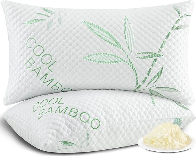 Secure Shredded Memory Foam Pillows Cooling Pillows Standard Size Set of 2 Adjustable Exclusive