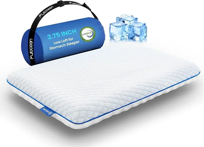Sophisticated Ultra Slim Cooling Pillow for Stomach and Back Sleepers 2.75 Inch Support Gel Flexible