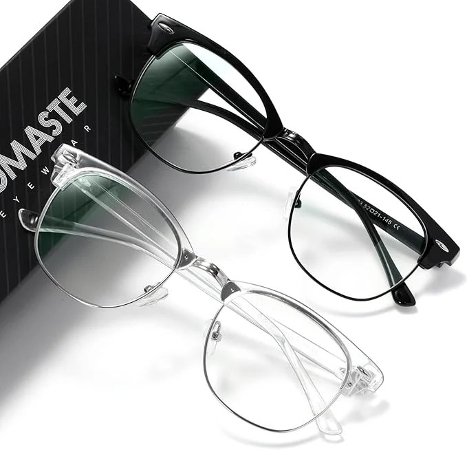 Breathable Blue Light Blocking Glasses Vintage Half Frame UV Clear Lens Anti Eyestrain Reusable