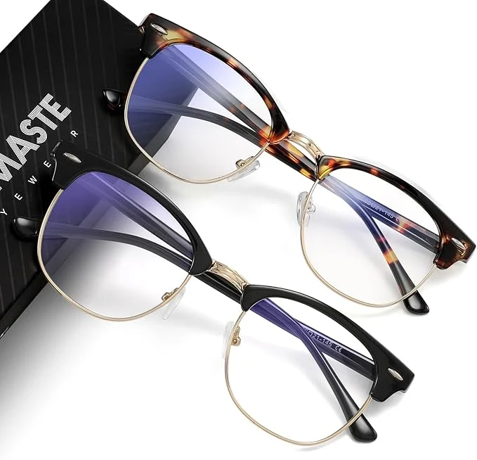 Natural Blue Light Blocking Glasses Vintage Half Frame UV Clear Lens Anti Eyestrain Environmentally Friendly