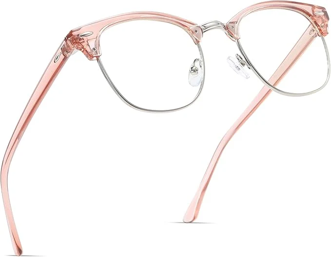 Breathable Blue Light Blocking Glasses Vintage Half Frame UV Clear Lens Anti Eyestrain Trendy