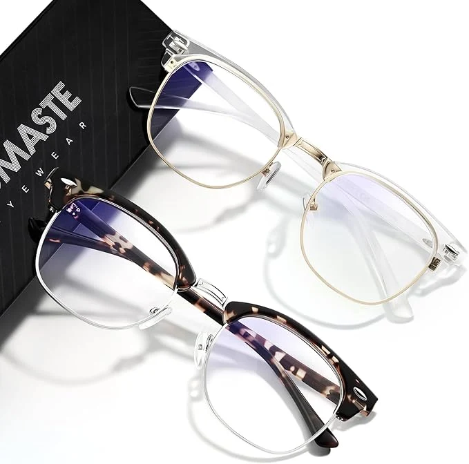 Functional Blue Light Blocking Glasses Vintage Half Frame UV Clear Lens Anti Eyestrain Superior
