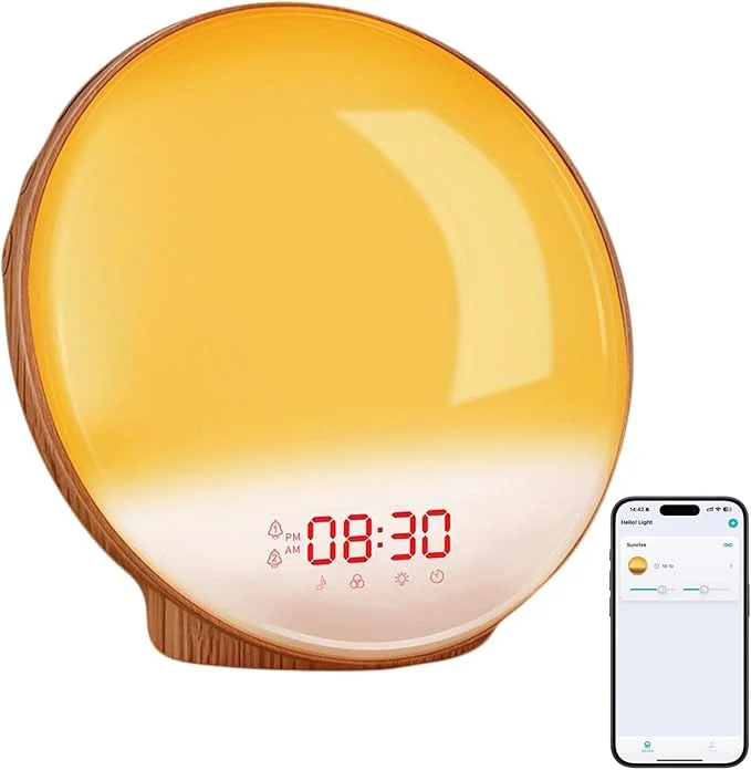 Stylish Smart Sunrise Alarm Clock with No Signup APP Control Wake-Up Light 4 Alarms Classic