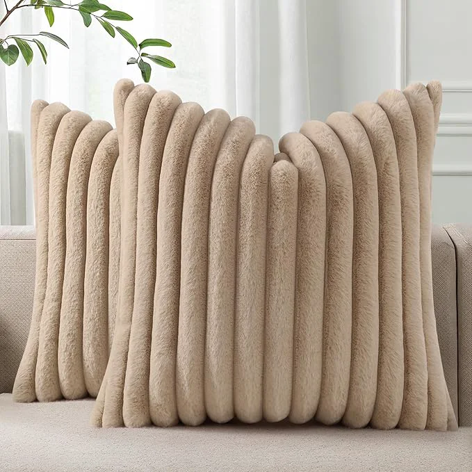 High-End Pallene Faux Fur Plush Throw Pillow Covers 26×26 Set of 2 Luxury Soft Fluffy Enhanced