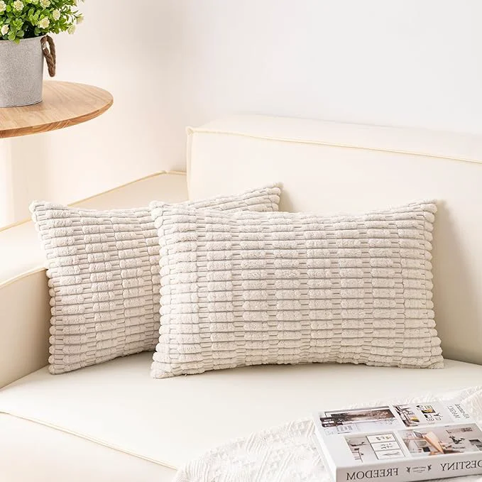 Pure Aegero Pack of 2 Corduroy Decorative Throw Pillow Covers 12×20 InchSoft Boho Safe
