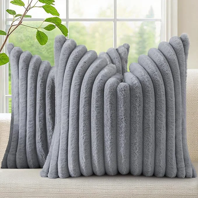 Pure decorUhome Cozy Faux Fur Throw Pillow Covers 20×20 Set of 2 Decorative Soft Environmentally Friendly