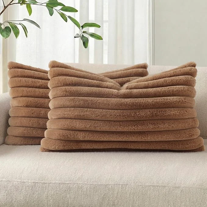 Reusable Pallene Faux Fur Plush Lumbar Throw Pillow Covers 12×20 Set of 2 Luxury Soft