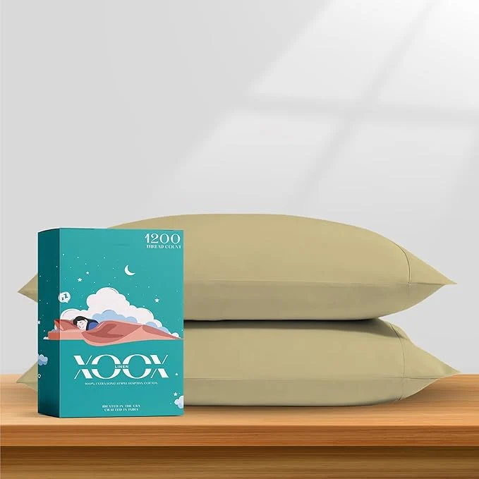 Practical XOOX Linen Egyptian Cotton Queen Pillow Cases Set of 2 Smooth
