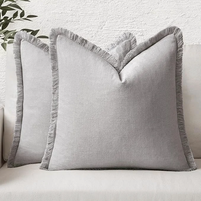 Durable MIULEE Decorative Throw Pillow Covers Neutral Linen Fringe Throw Pillows Euro Fast
