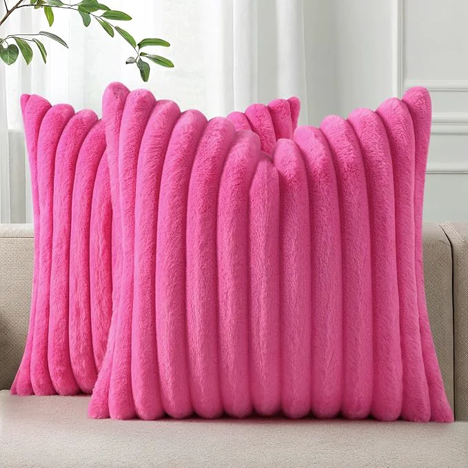 Elegant Pallene Faux Fur Plush Throw Pillow Covers 18×18 Set of 2 Luxury Soft Fluffy Solid