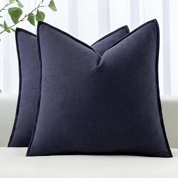 Artisan MIULEE Decorative Linen Pillow Covers 18×18 Inch Navy Boho Farmhouse Neutral Safe