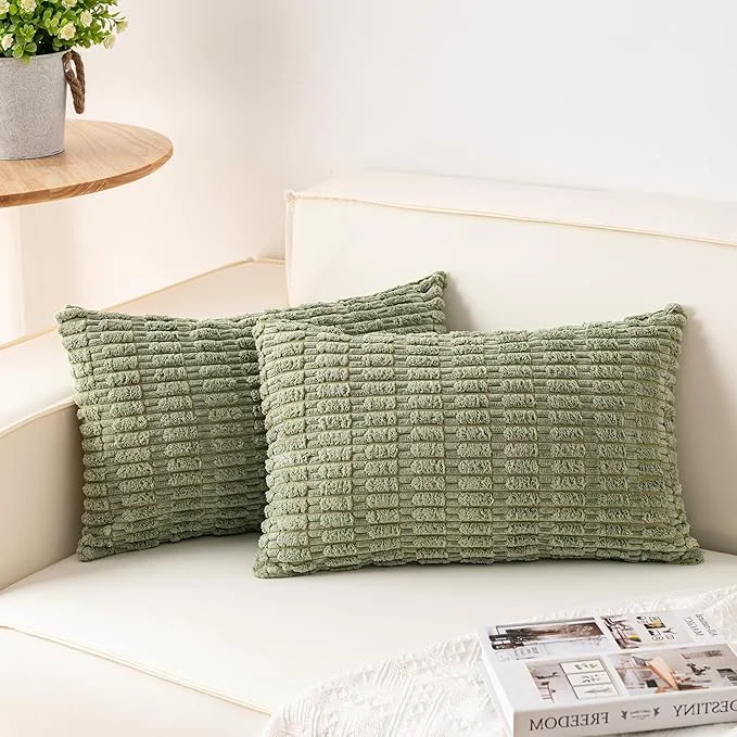 Excellent Aegero Pack of 2 Corduroy Decorative Throw Pillow Covers 12×24 Inch Soft Consistent