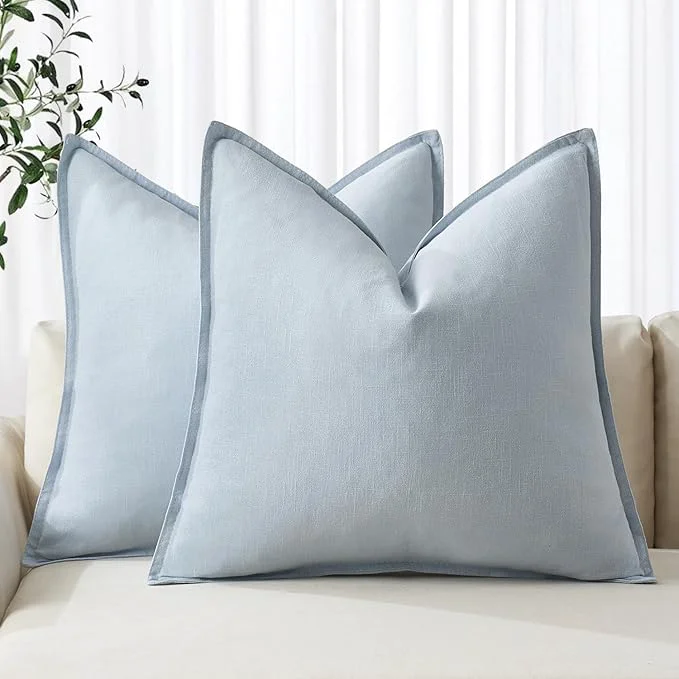 Recyclable MIULEE Decorative Linen Pillow Covers 20×20 Inch Light Blue Boho Farmhouse Artisan