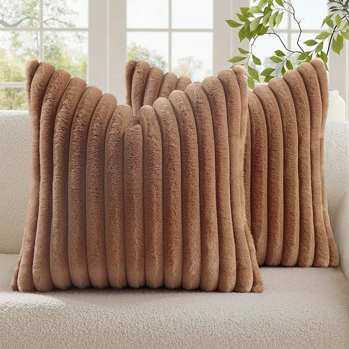 Sophisticated decorUhome Cozy Faux Fur Throw Pillow Covers 20×20 Set of 2 Decorative Soft Refined