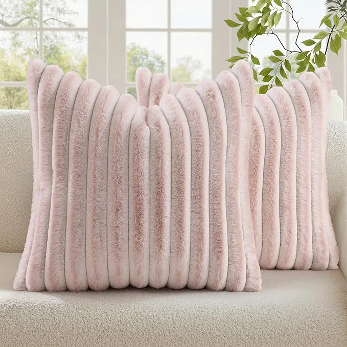 Durable decorUhome Summer Cozy Faux Fur Throw Pillow Covers 24×24 Set of 2 Decorative Breathable