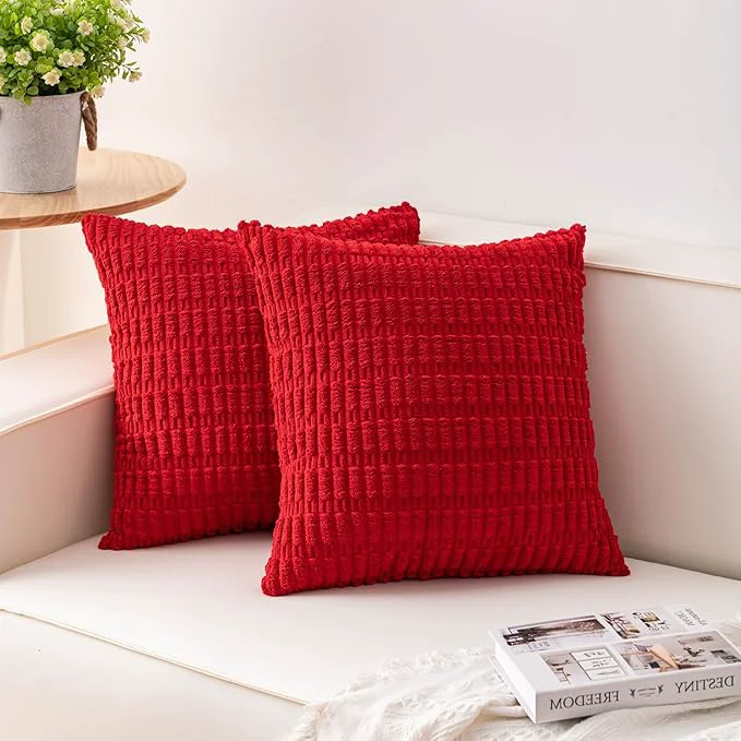 Efficient Aegero Pack of 2 Christmas Red Corduroy Decorative Throw Pillow Covers 24×24 Unique