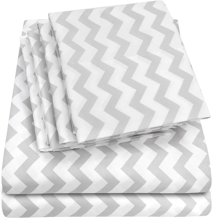Selected Queen Sheets Chevron Grey- 6 Piece 1500 Supreme Collection Fine Brushed Sustainable