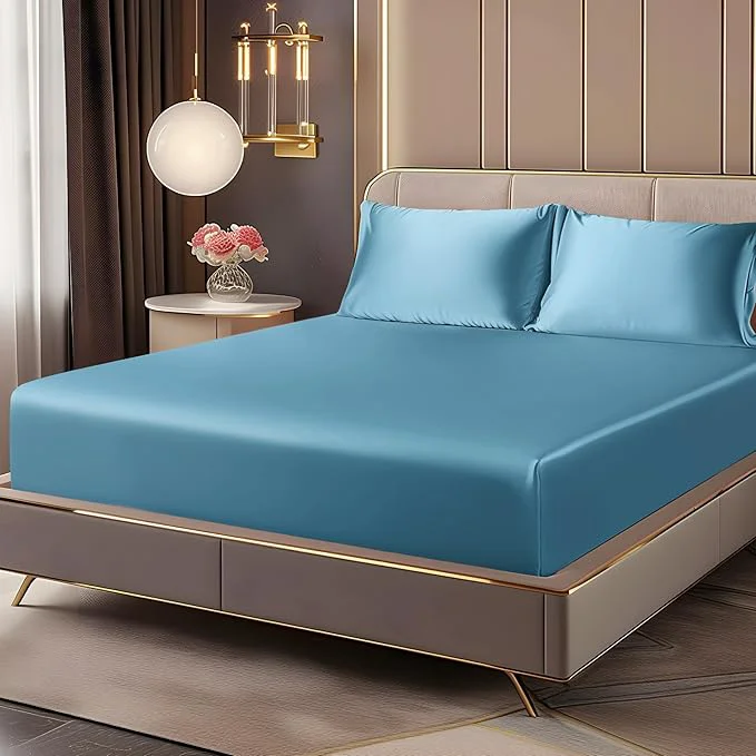Crafted BEDELITE Satin Fitted Sheet and Pillowcase Set Luxury Soft Similar to Silk Refined