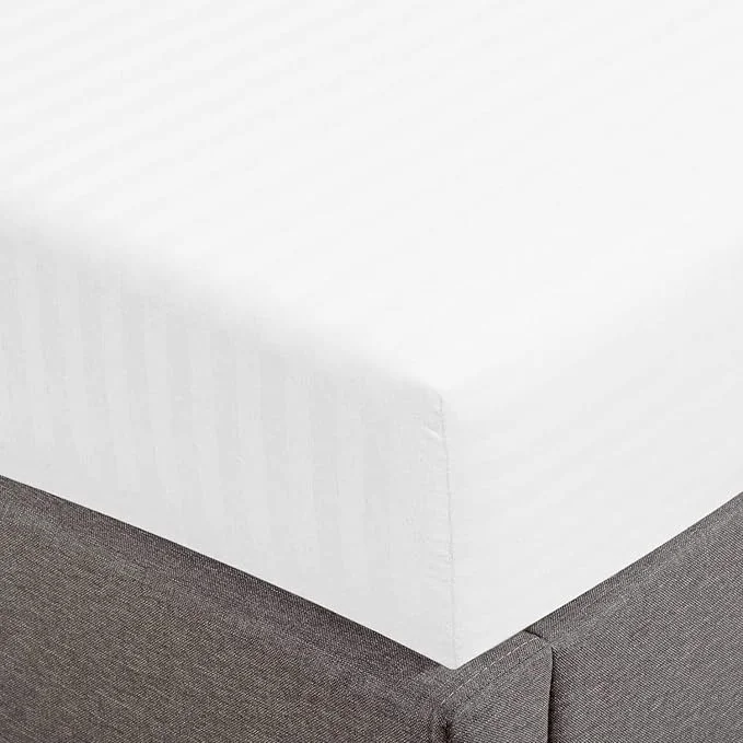 Refined Feather Stitch 1 Piece Fitted Sheet Twin Size Cotton Damask Sateen Weave Classic