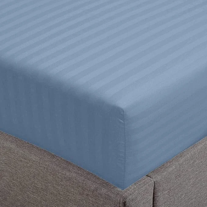 Consistent Feather Stitch 1 Piece Fitted Sheet Queen Size Cotton Damask Sateen Crafted