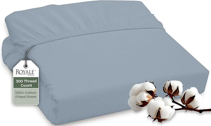 Reusable ROYALE LINENS 300 Thread Count Long Staple Combed Cotton Fitted Sheet Clean