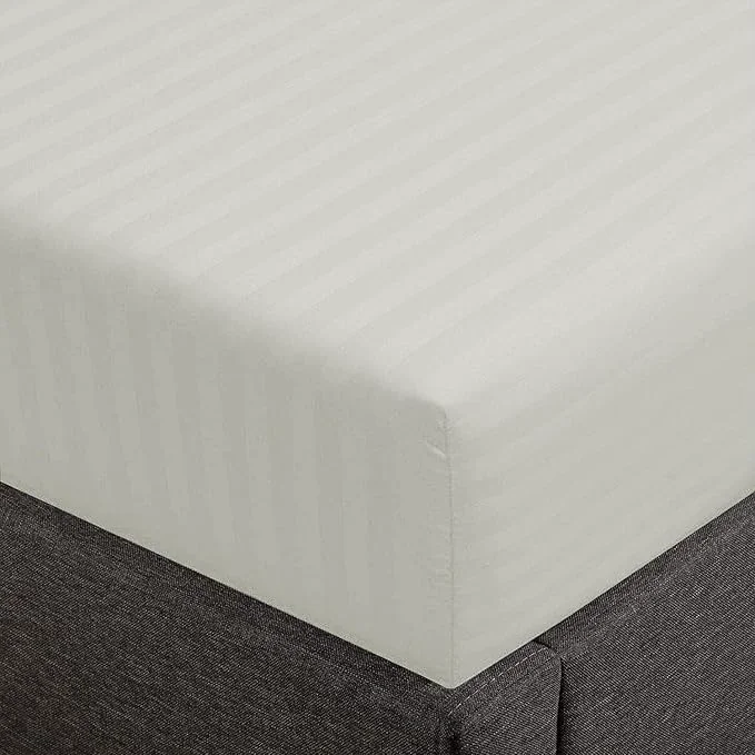 Unique Feather Stitch 1 Piece Fitted Sheet Queen Size Cotton Damask Sateen Innovative