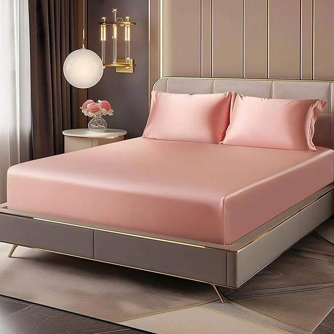Exclusive BEDELITE Satin Fitted Sheet and Pillowcases Set Luxury Soft Similar to Silk Original