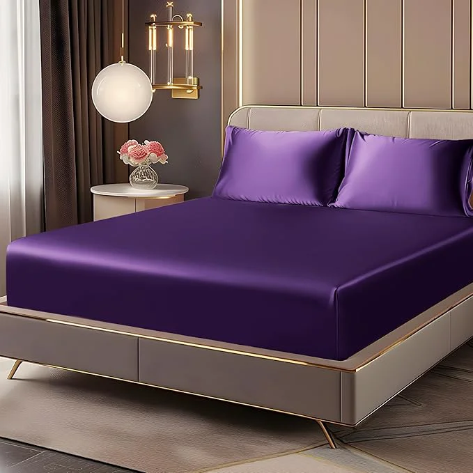 Dependable BEDELITE Satin Fitted Sheet and Pillowcases Set Luxury Soft Similar to Silk Original Design