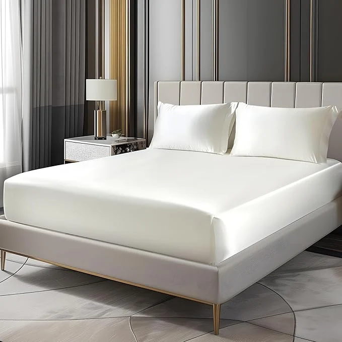 Stylish BEDELITE Satin Fitted Sheet and Pillowcases Set Luxury Soft Similar to Silk Eco-Friendly