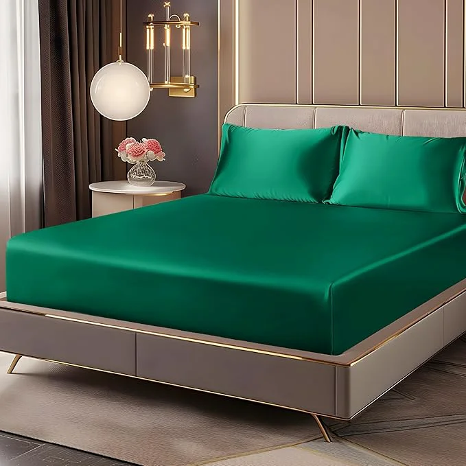 Selected BEDELITE Satin Fitted Sheet and Pillowcases Set Luxury Soft Similar to Silk Premium
