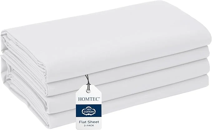 User-Friendly King Size Flat Sheet 2 Pack Cotton Percale Flat Bed Sheet Breathable Sophisticated