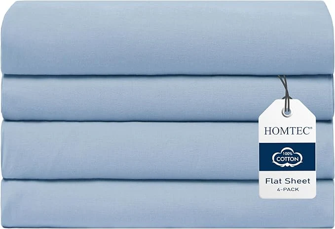 Responsible Queen Size Flat Sheet 4 Pack Cotton Percale Flat Bed Sheet Breathable Effective