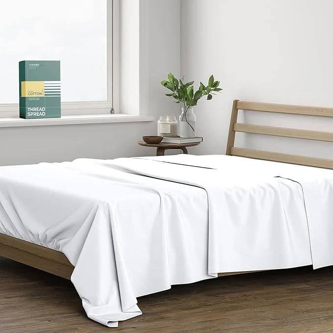 Convenient THREAD SPREAD Organic Cotton Percale Flat Sheet California King Size High-Quality