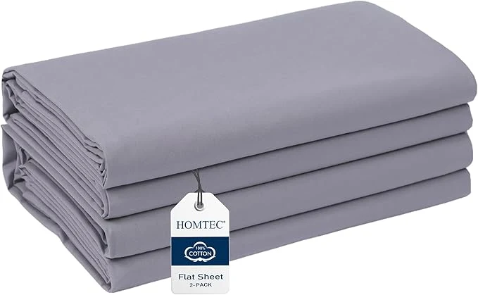 Relaxed King Size Flat Sheet 2 Pack Cotton Percale Flat Bed Sheet Breathable World-Class