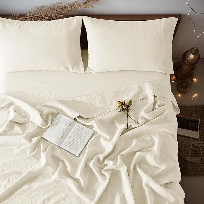 Convenient LBRO2M Pure Linen Sheet Set Deep Pocket Up to 16 Bed Sheets Sets Smart
