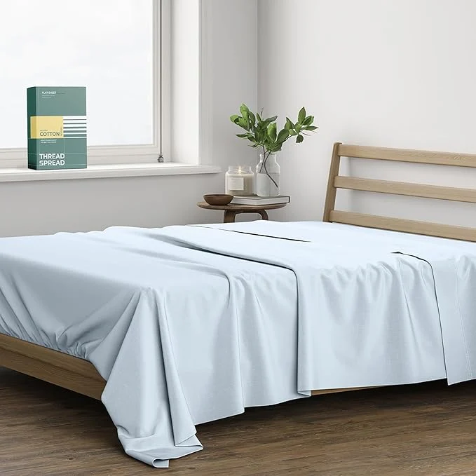 Certified THREAD SPREAD Organic Cotton Percale Flat Sheet Queen Size Original