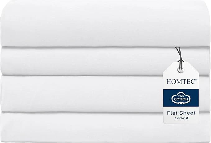 Authentic Twin Twin XL Size Flat Sheet 4 Pack Cotton Percale Flat Bed Sheet Premium Material